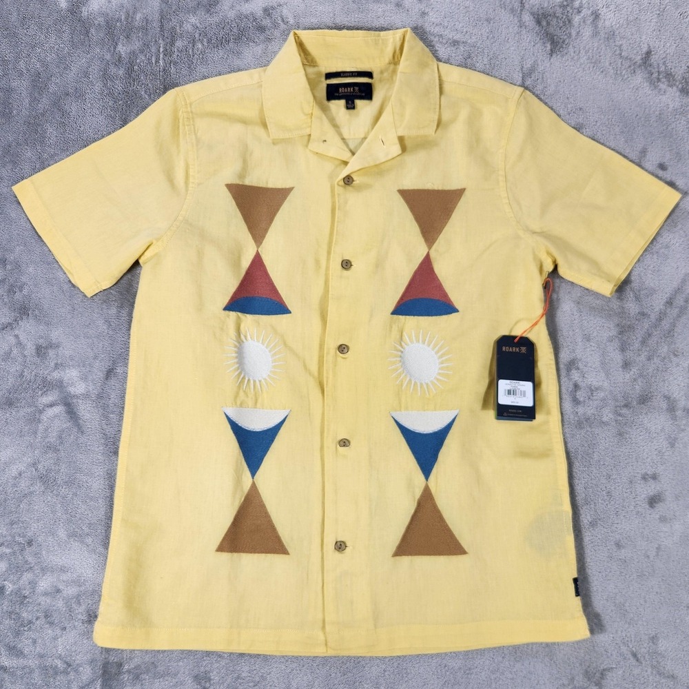 Roark Shirt Mens Small Sunbeam Gonzo SS‎ Woven Linen Cotton Embroidered RW569